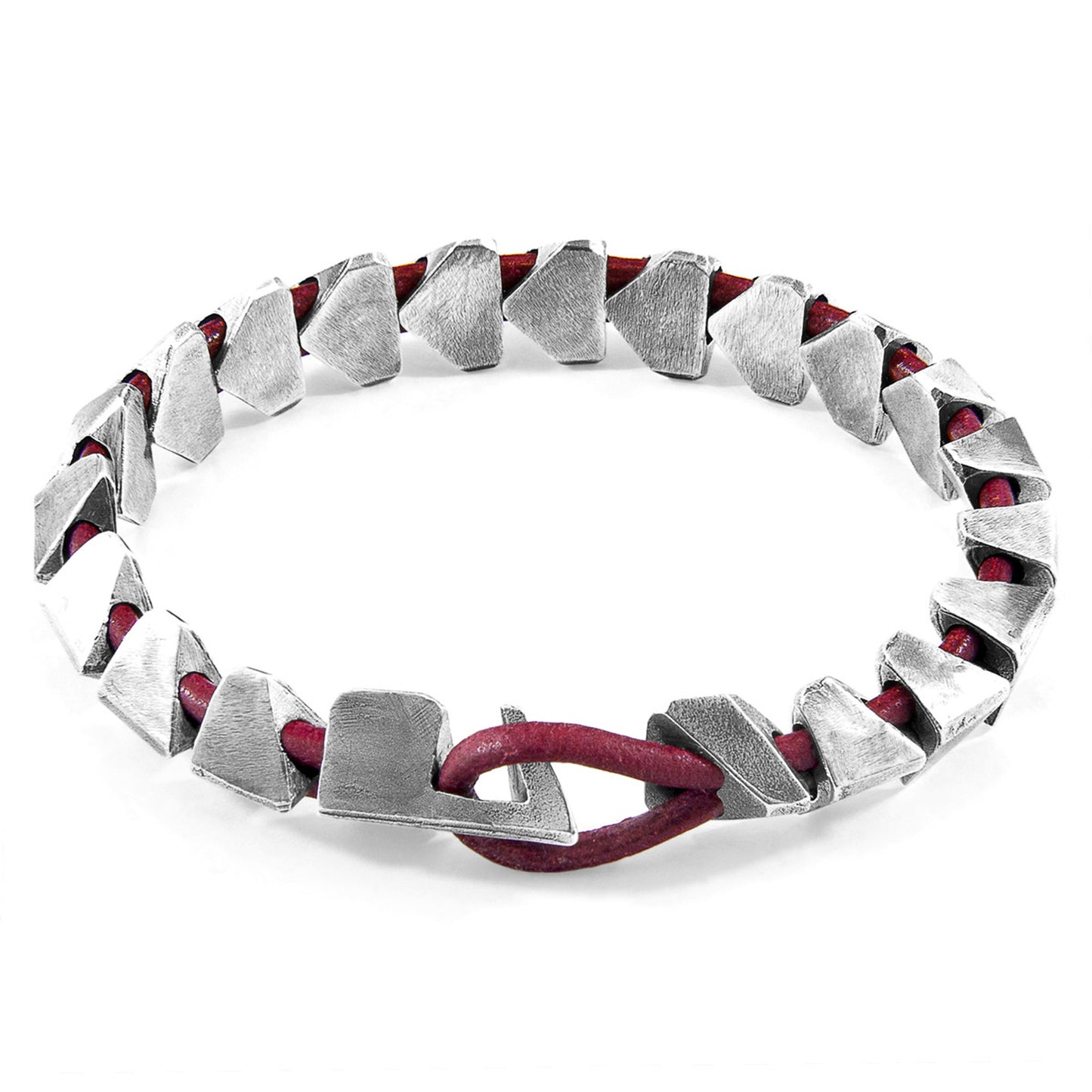 Imperium Red – Silver & Round Leather Bracelet - British Handmade