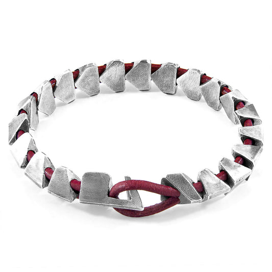 Imperium Red – Silver & Round Leather Bracelet - British Handmade
