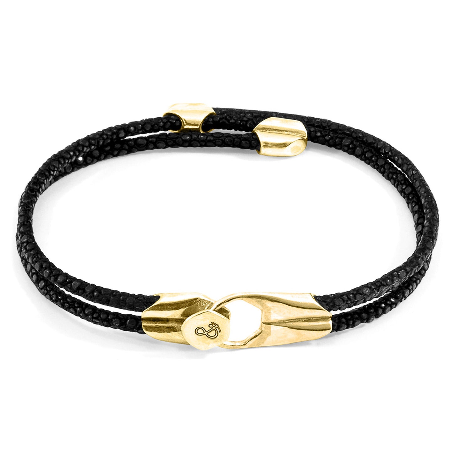 Anchor & Crew Conway – Raven Black Stingray Leather & 9ct Yellow Gold Bracelet - British Handmade