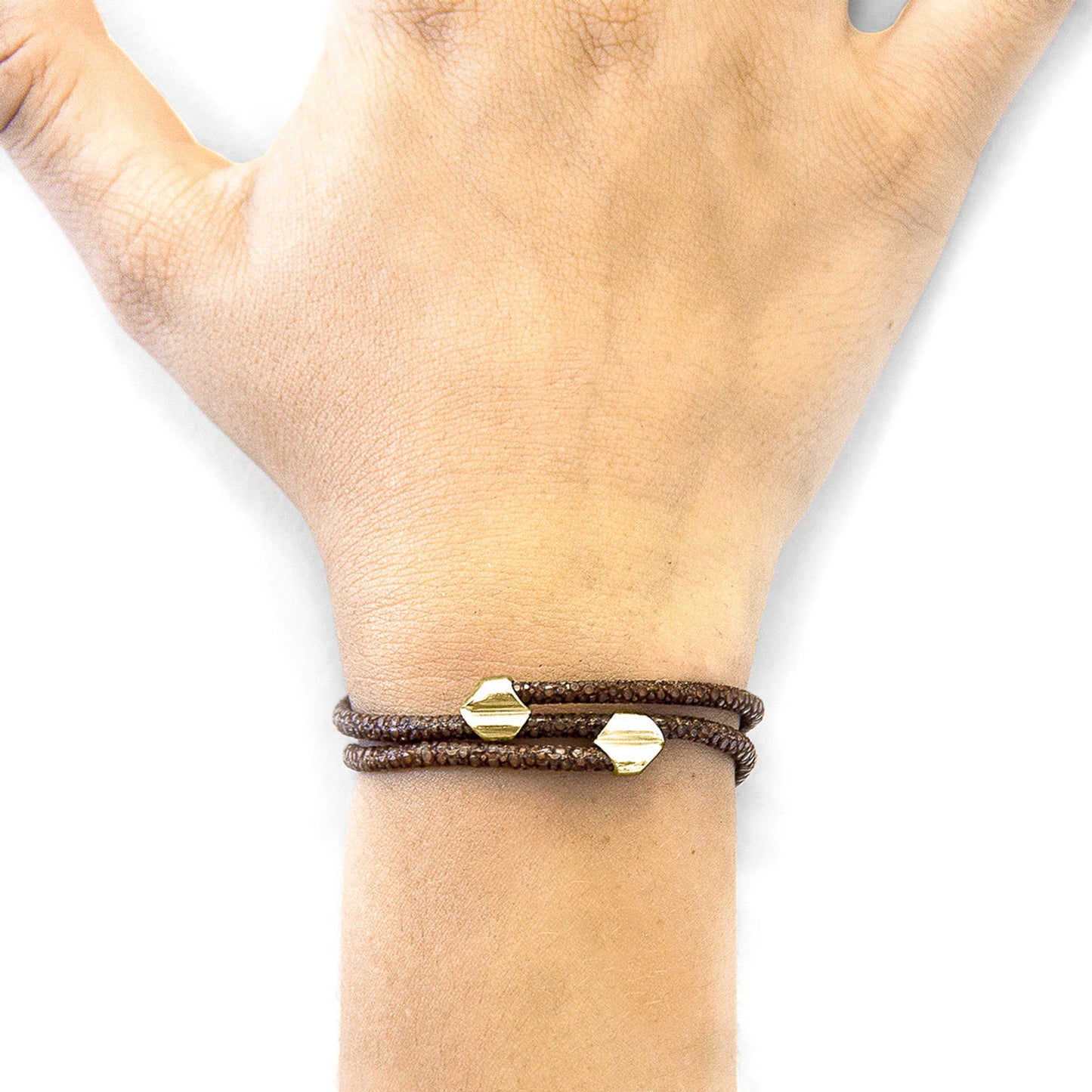 Anchor & Crew Conway – Mocha Brown Stingray Leather & 9ct Yellow Gold Bracelet - British Handmade