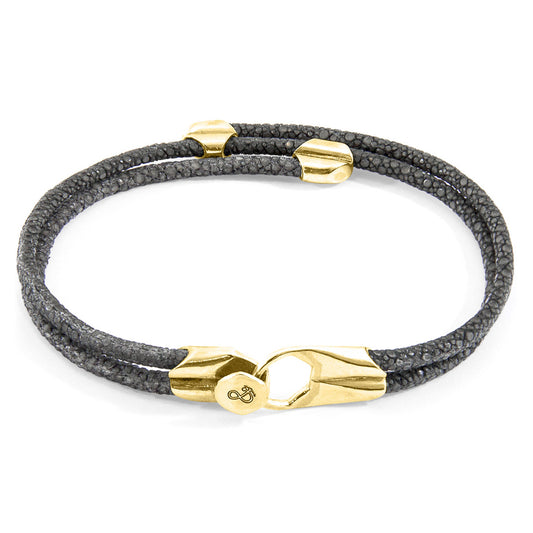 Helios – Shadow Grey Stingray Leather & 9ct Yellow Gold Bracelet - British Handmade