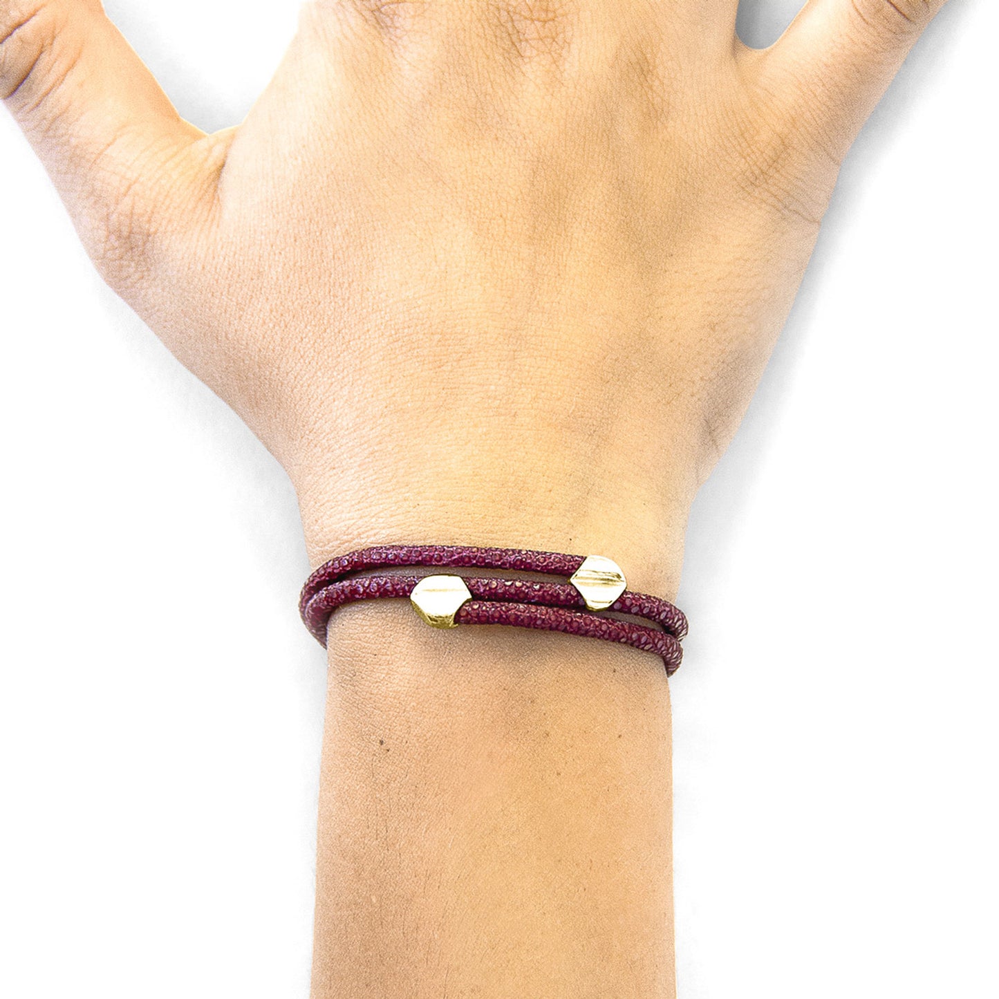 Anchor & Crew Conway – 9ct Yellow Gold and Bordeaux Red Stingray Leather Bracelet - British Handmade