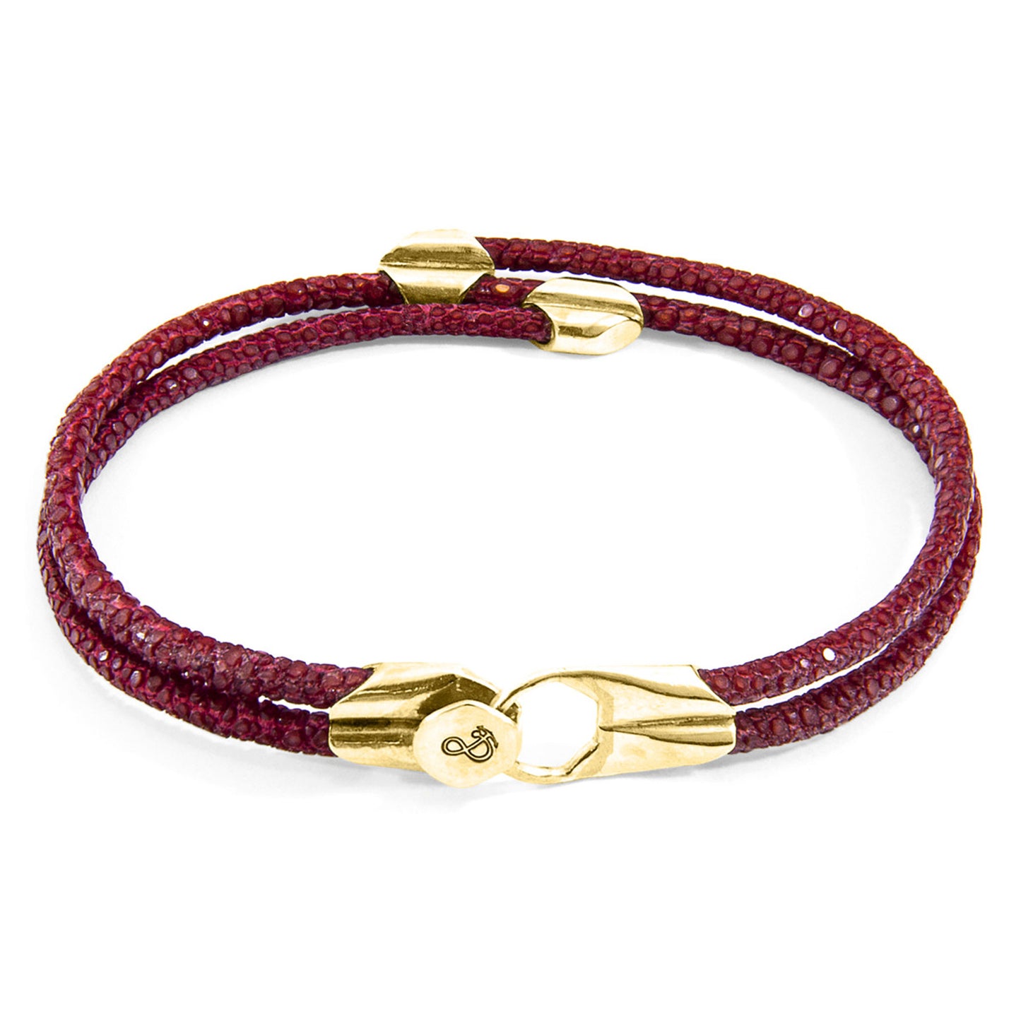 Anchor & Crew Conway – 9ct Yellow Gold and Bordeaux Red Stingray Leather Bracelet - British Handmade