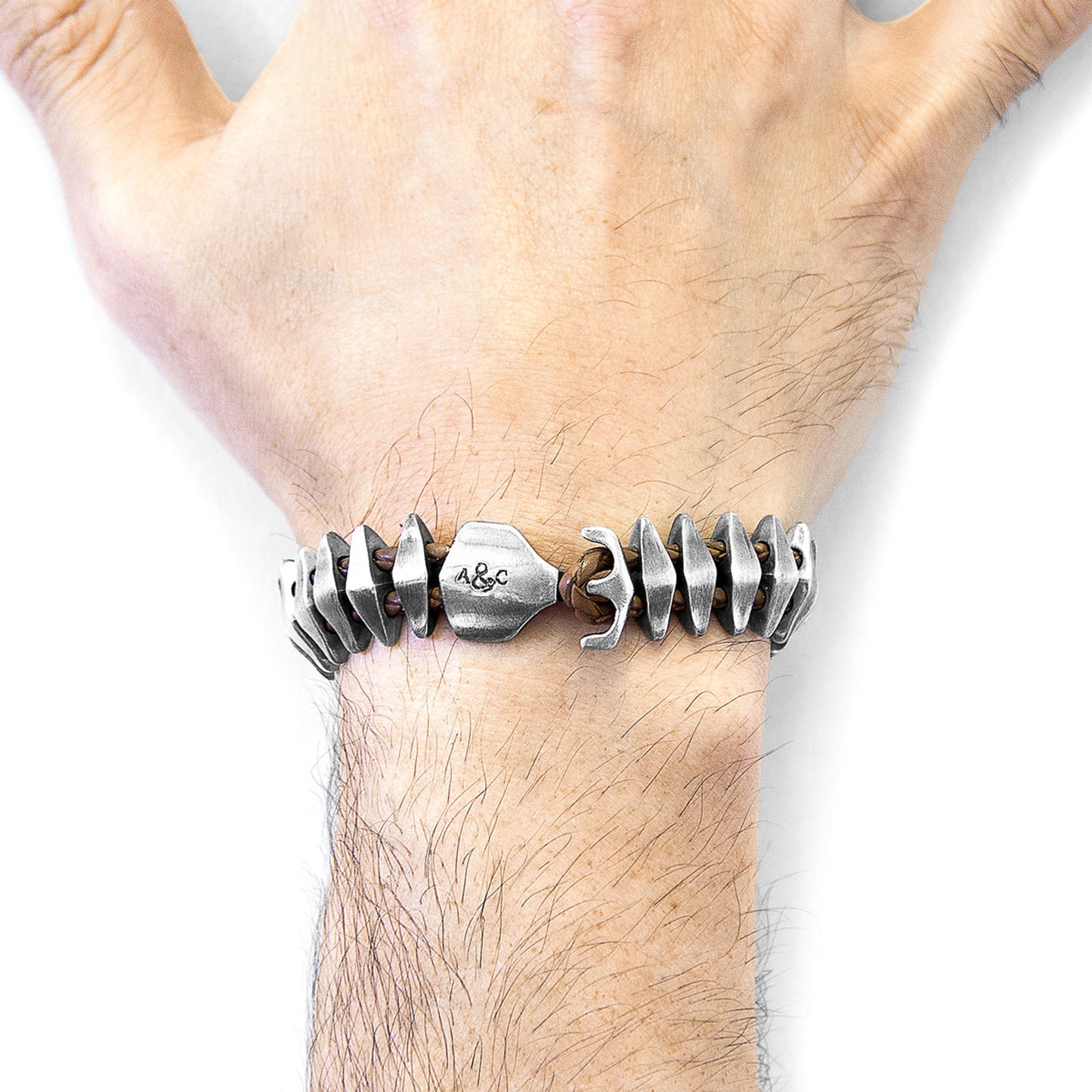 Drift – Brown Silver & Braided Leather Bracelet - British Handmade