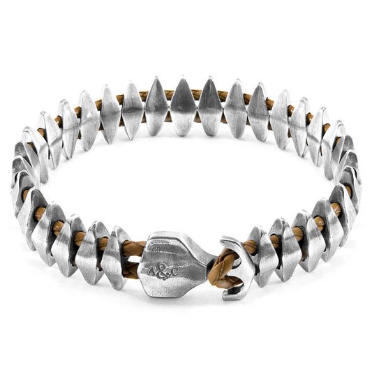 Drift – Brown Silver & Braided Leather Bracelet - British Handmade