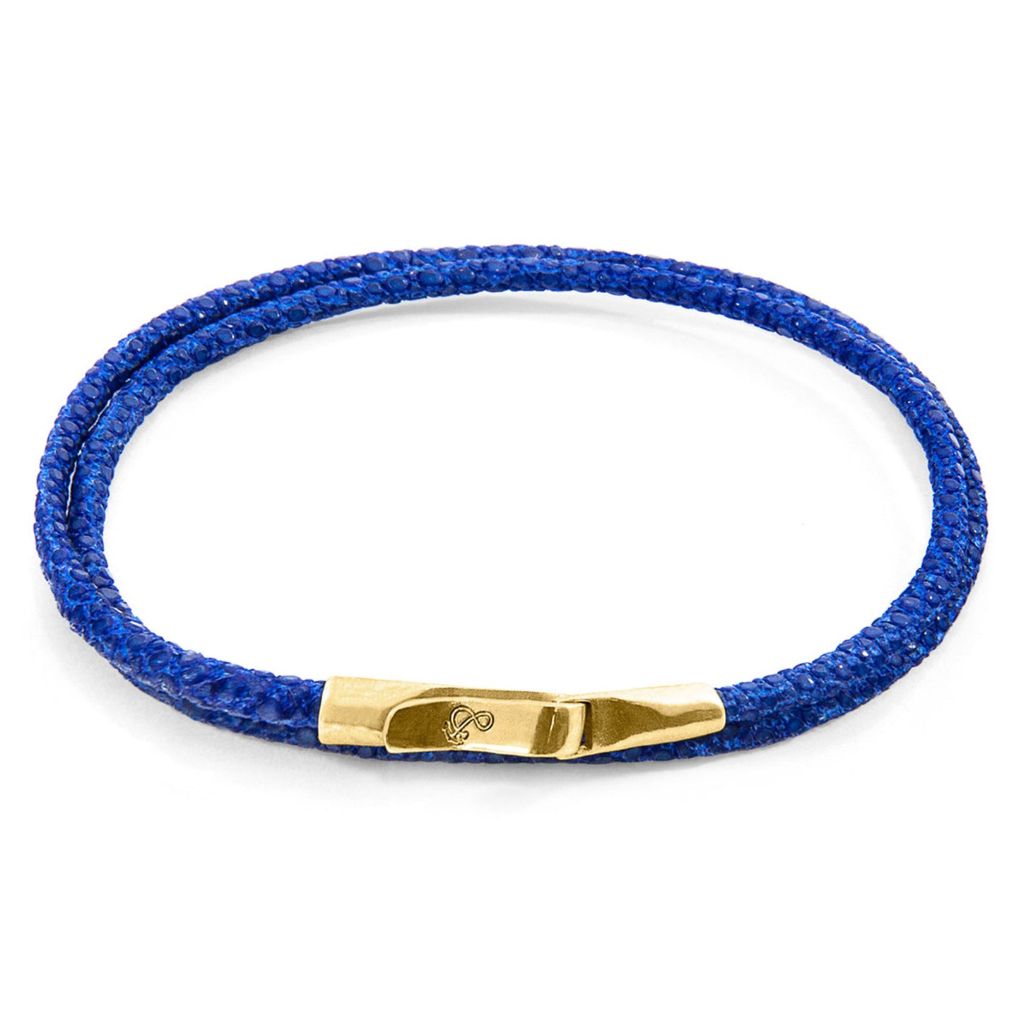 Anchor & Crew Liverpool – Azure Blue Stingray Leather & 9ct Yellow Gold Bracelet – Handmade British Jewelry