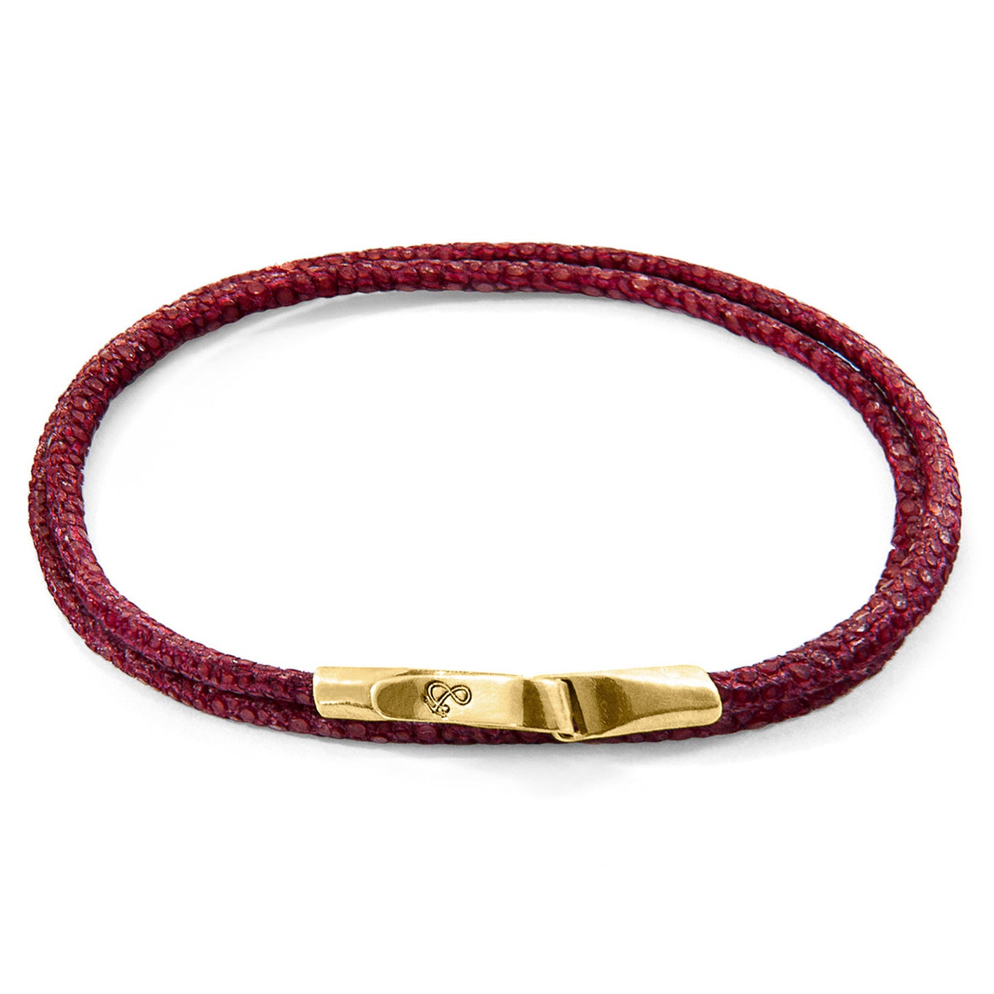 Anchor & Crew Liverpool – Bordeaux Red Stingray Leather & 9ct Yellow Gold Bracelet – Handmade British Jewelry