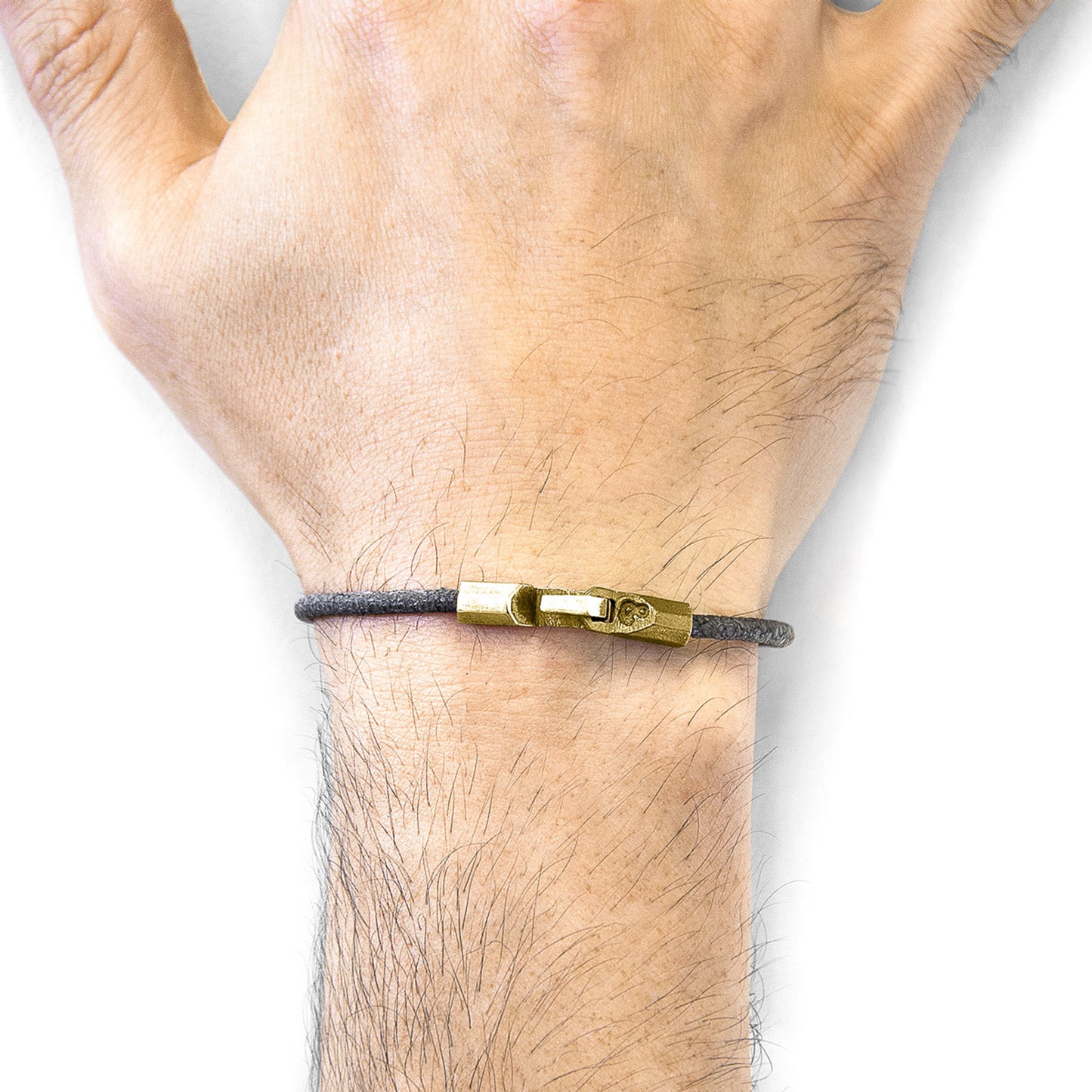 Bracelet Talbot Anchor & Crew – Cuir de raie gris ombré et or jaune massif 9 carats – Design britannique fait main