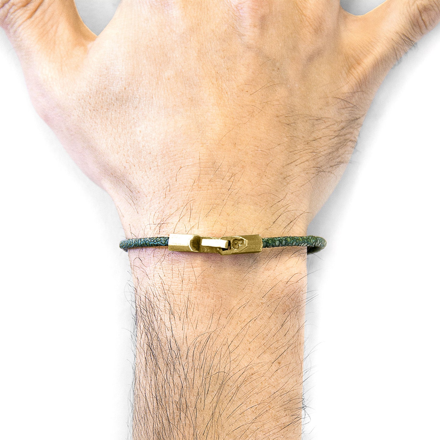 Bracelet Talbot Anchor & Crew – Cuir de raie vert course et or jaune massif 9 carats – Design britannique fait main