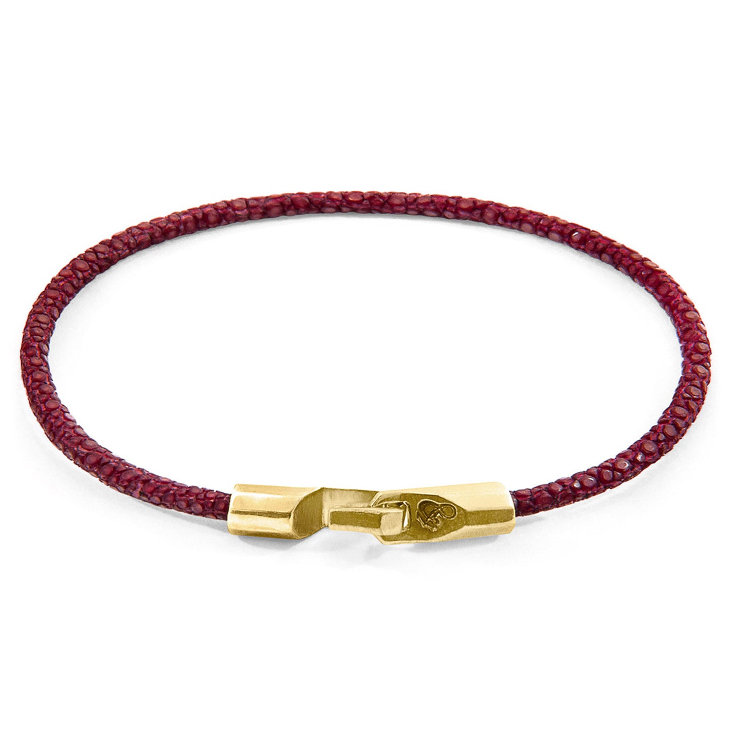 Anchor & Crew Talbot Bracelet – Bordeaux Red Stingray Leather & Solid 9ct Yellow Gold – Handmade British Design