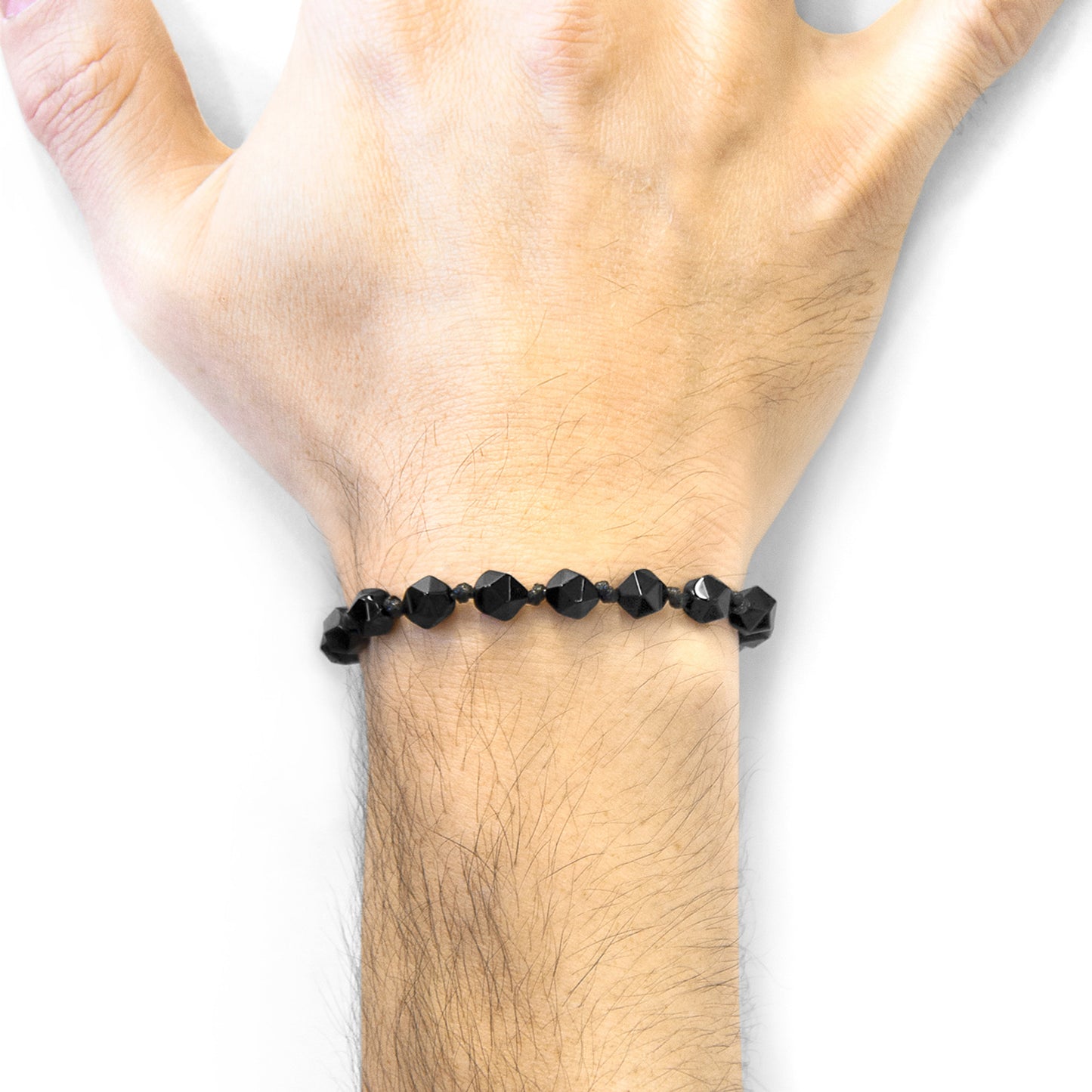 Anchor & Crew Zebedee Bracelet – Black Agate & Solid 9ct Yellow Gold – Handmade British Beaded Macrame