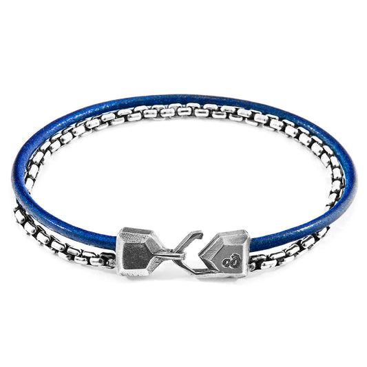 925 Sterling Silver & Natural Leather Bracelet - The Blue Moon
