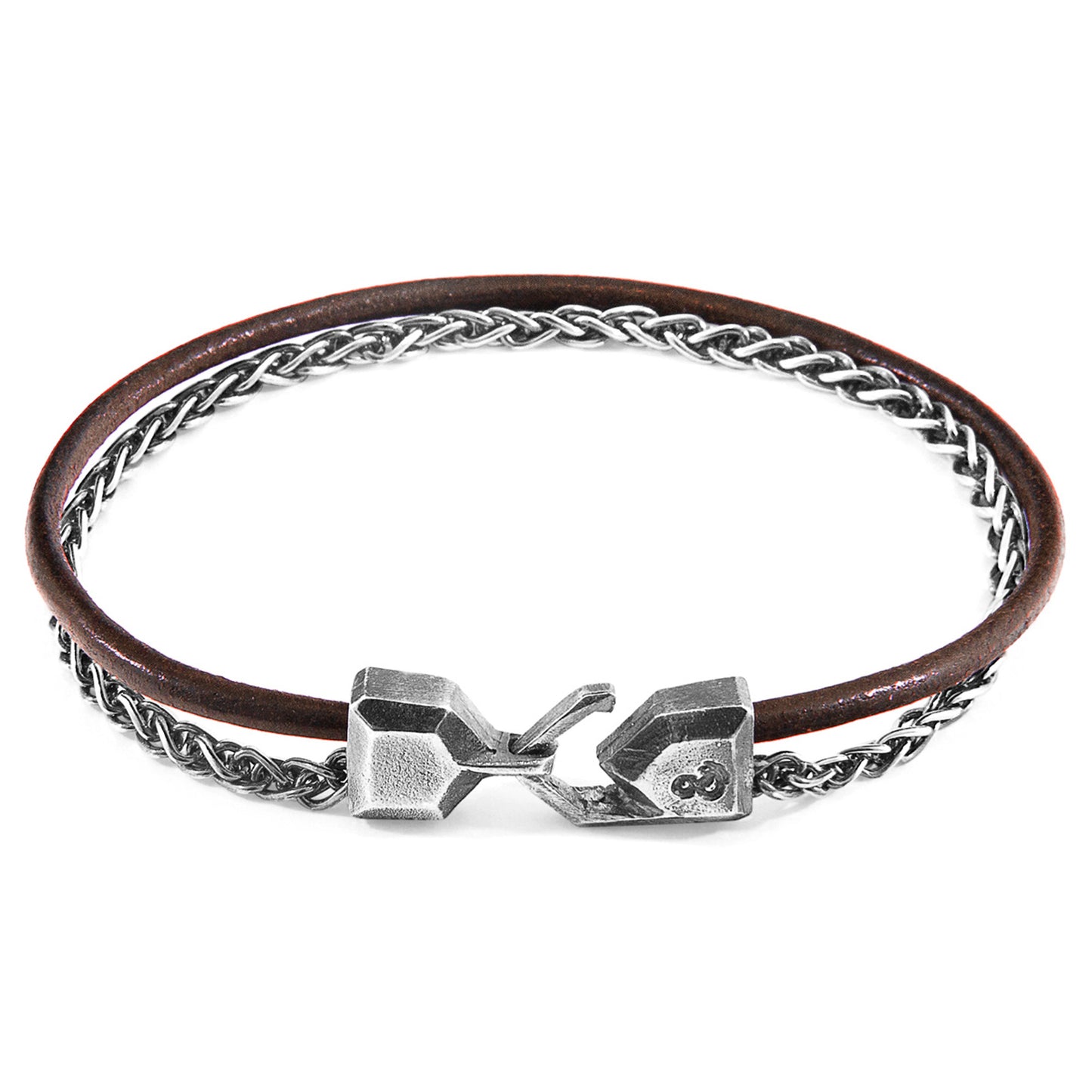 925 Sterling Silver & Natural Leather Bracelet - Golden Crest