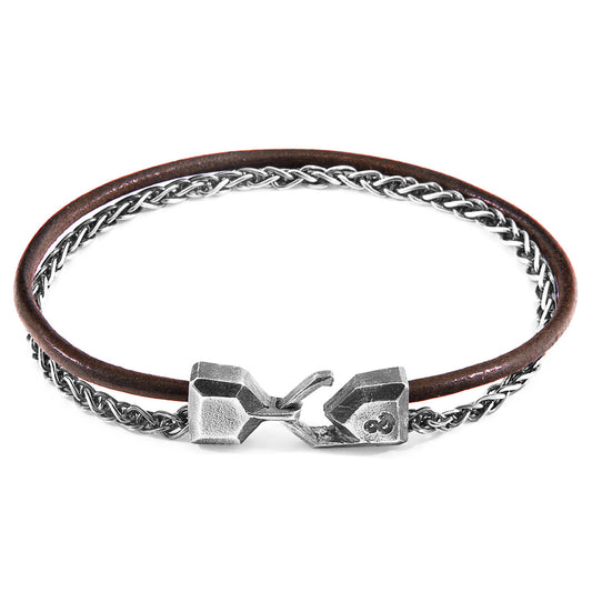 925 Sterling Silver & Natural Leather Bracelet - Golden Crest