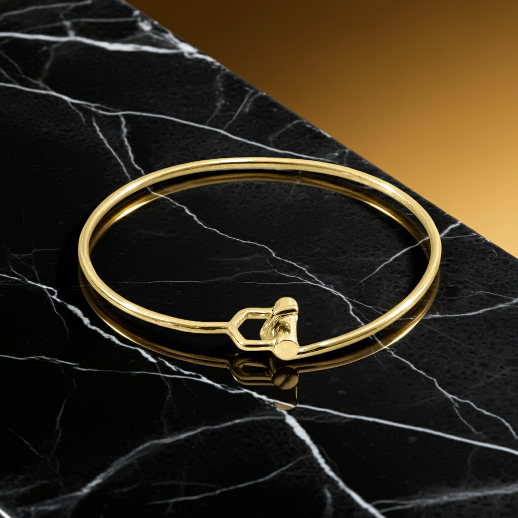Crown – MIDI Geometric 9ct Yellow Gold Bangle – Handmade British Jewelry
