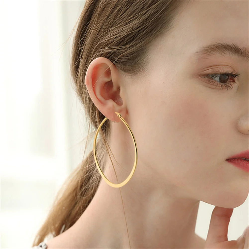 Fashion Punk Flat Circle Earrings Gold