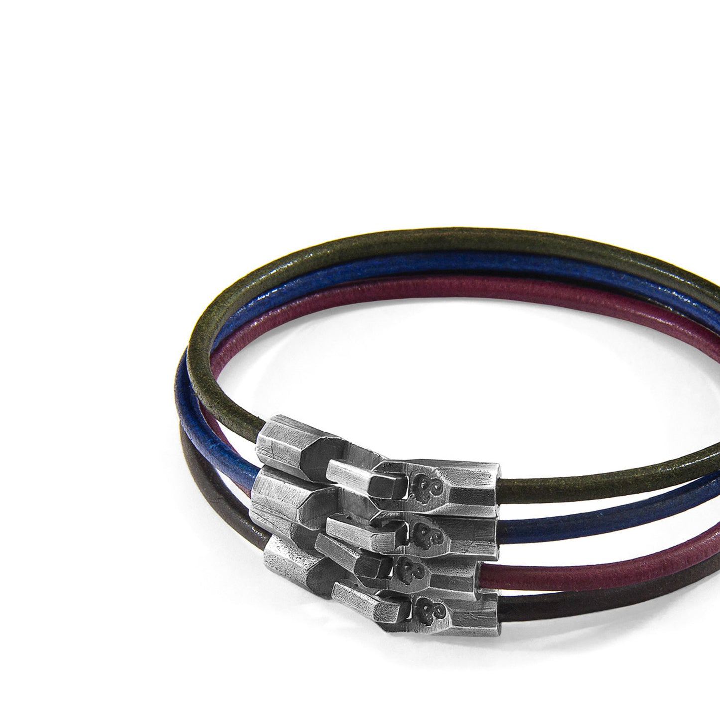 925 Sterling Silver & Natural Leather Bracelet - Midnight Wave Green