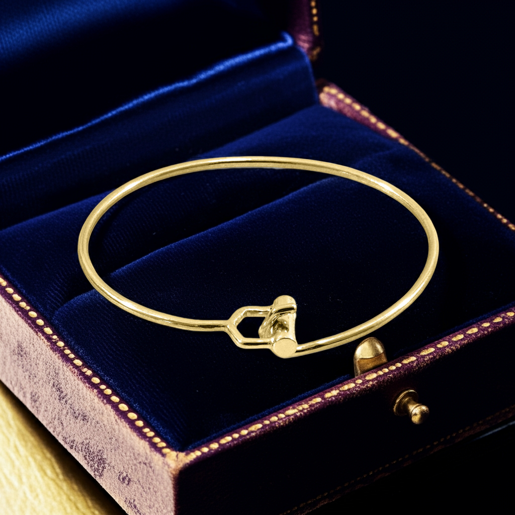 Crown – MIDI Geometric 9ct Yellow Gold Bangle – Handmade British Jewelry