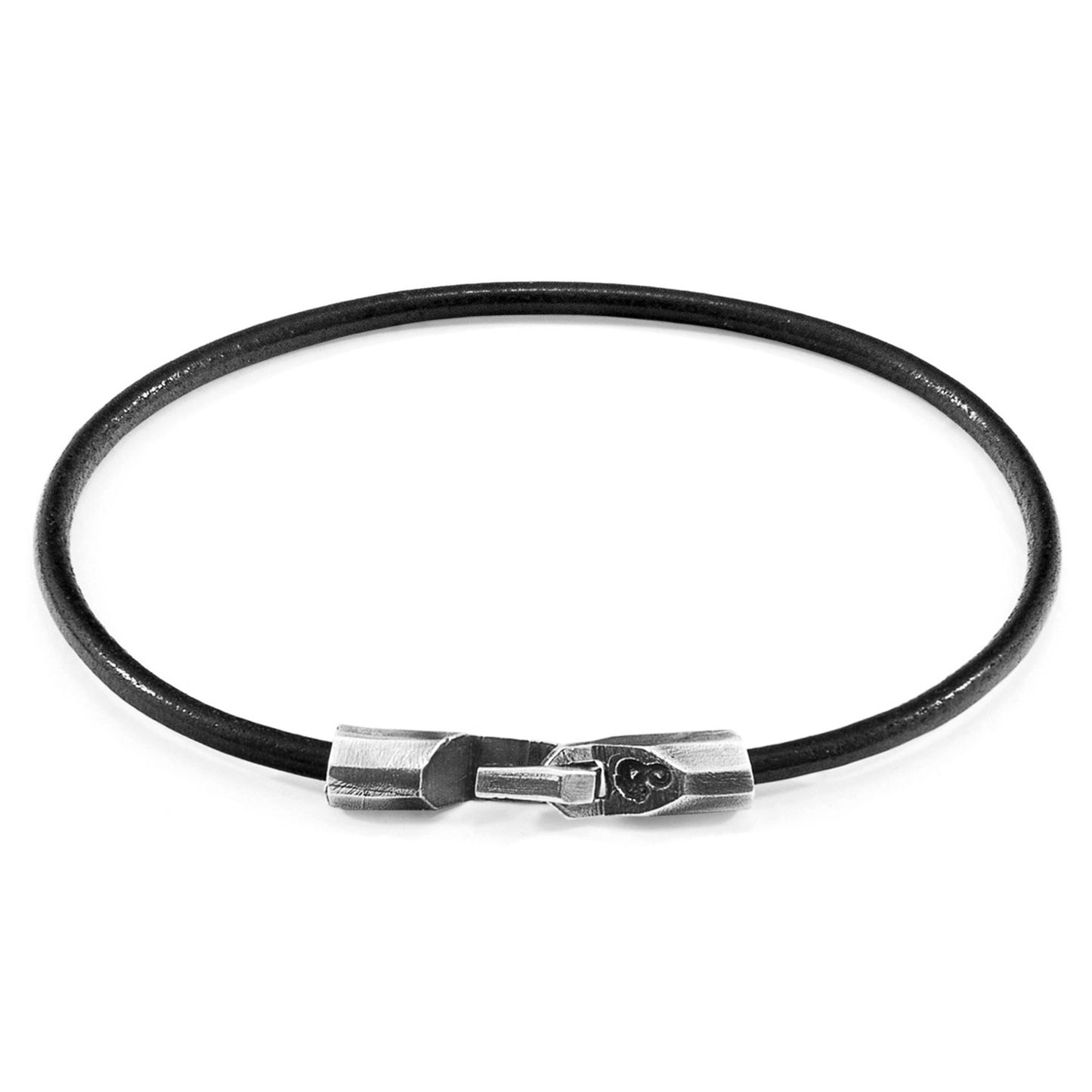 925 Sterling Silver & Natural Leather Bracelet - Midnight Wave Black