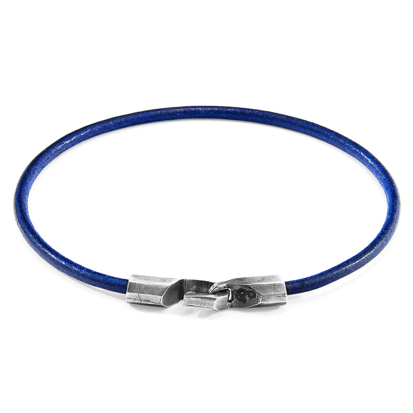 925 Sterling Silver & Natural Leather Bracelet - Midnight Wave Blue
