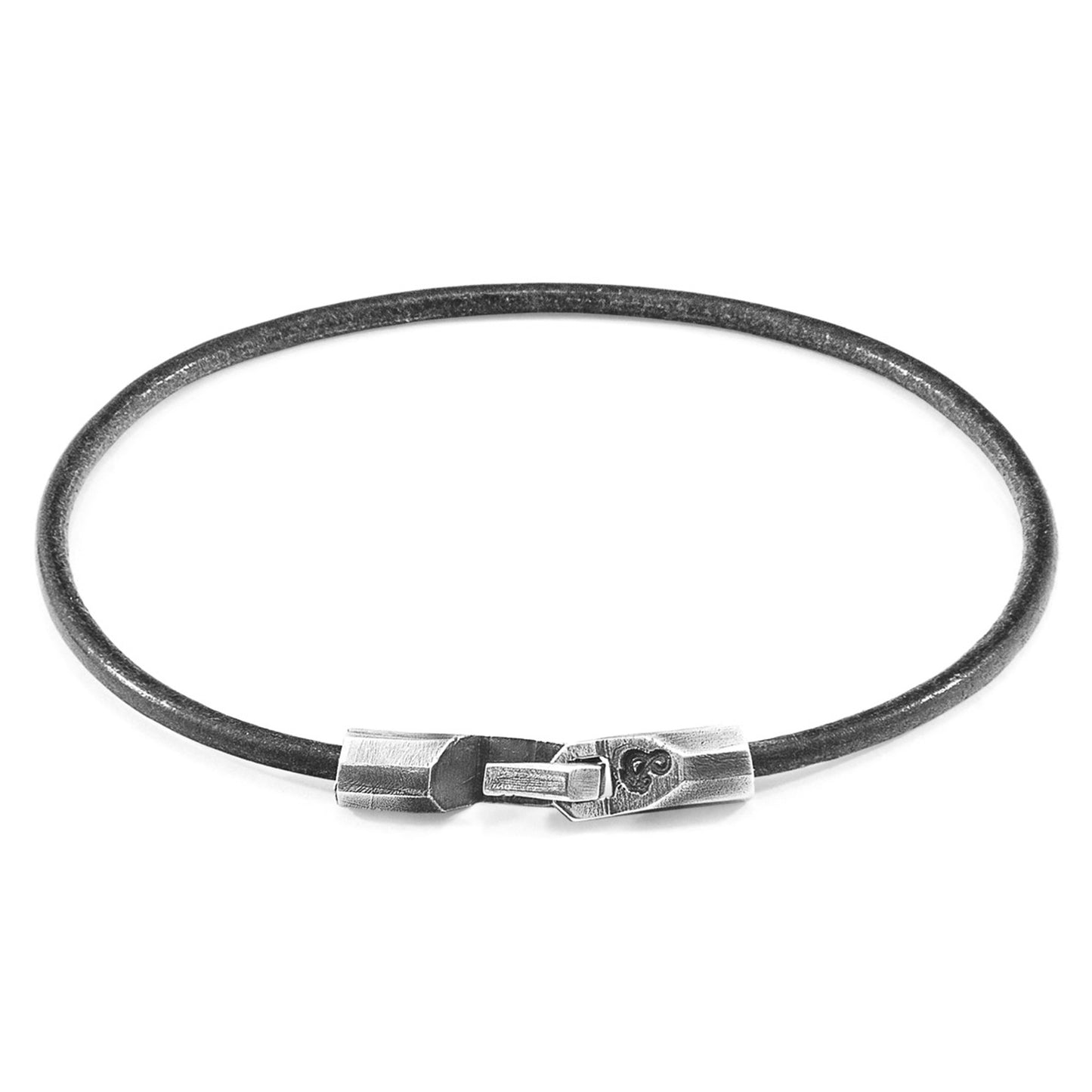 925 Sterling Silver & Natural Leather Bracelet - Midnight Wave Grey