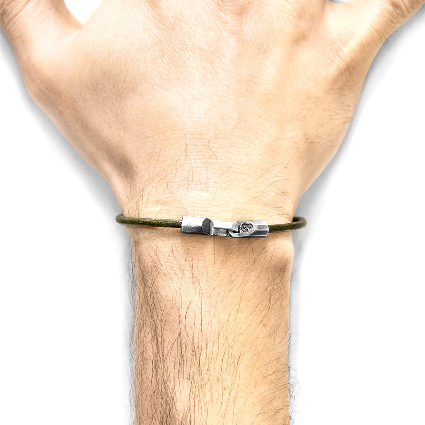 925 Sterling Silver & Natural Leather Bracelet - Midnight Wave Green
