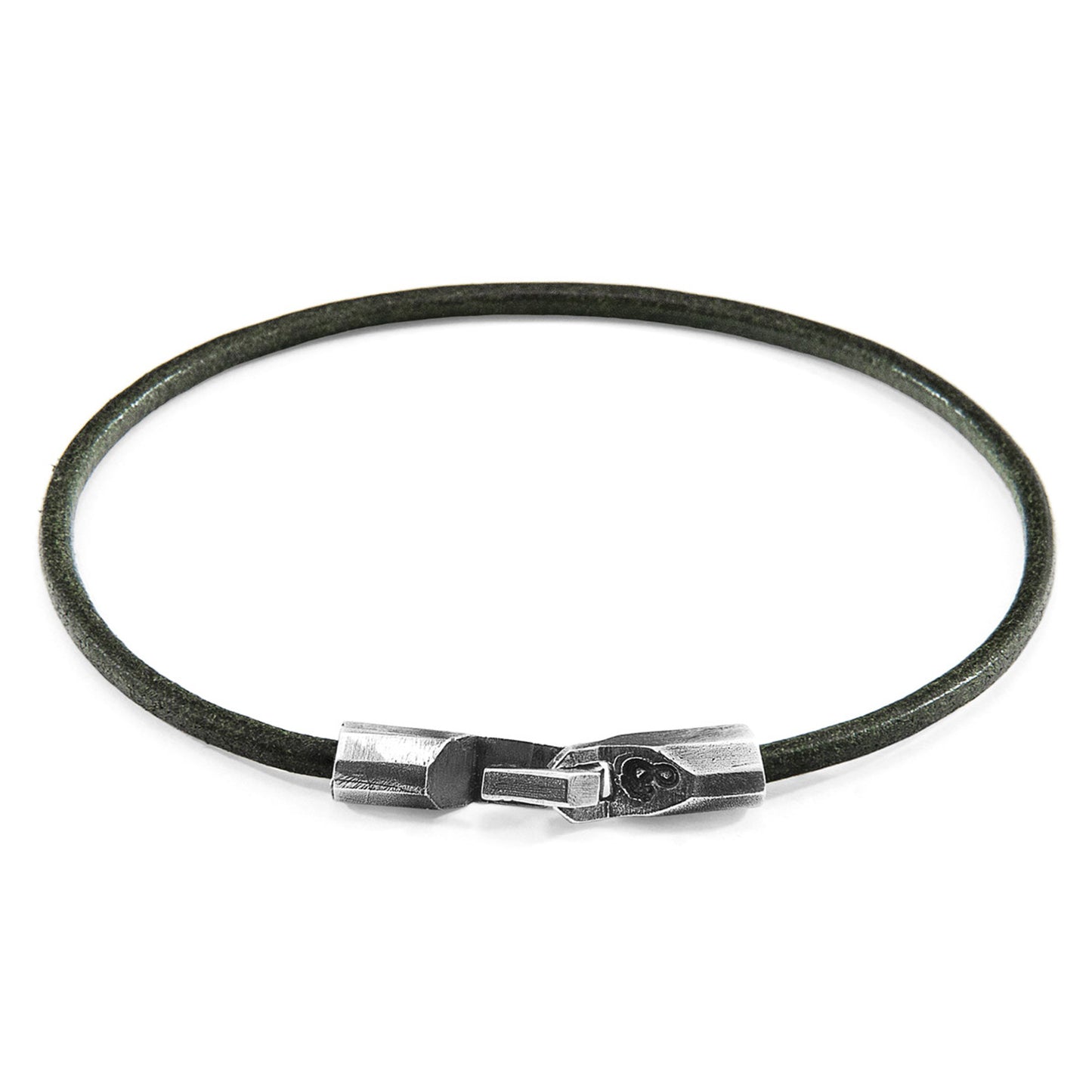925 Sterling Silver & Natural Leather Bracelet - Midnight Wave Green