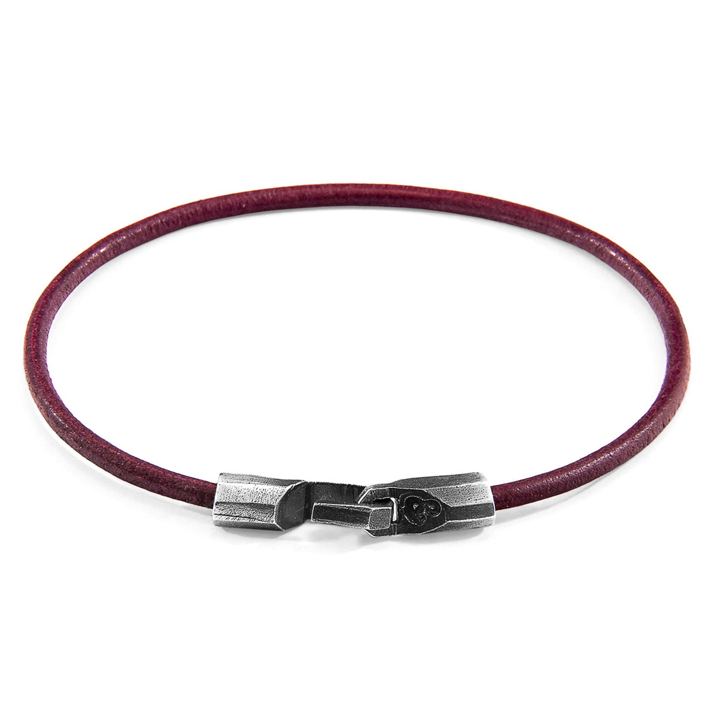 925 Sterling Silver & Natural Leather Bracelet - Midnight Wave Red