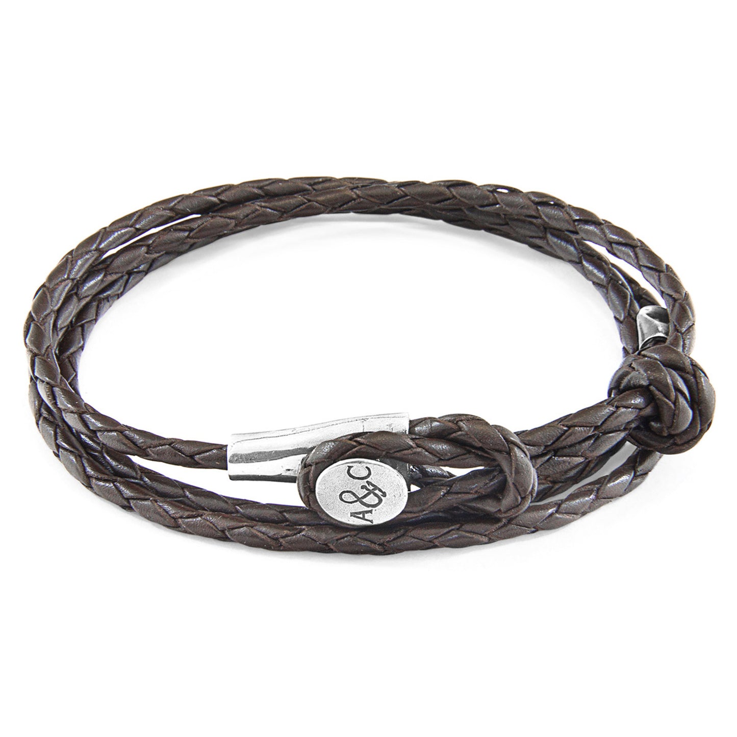 925 Sterling Silver & Natural Leather Bracelet - Ocean Link Brown