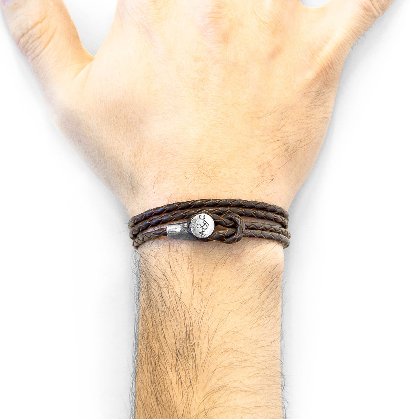 925 Sterling Silver & Natural Leather Bracelet - Ocean Link Brown