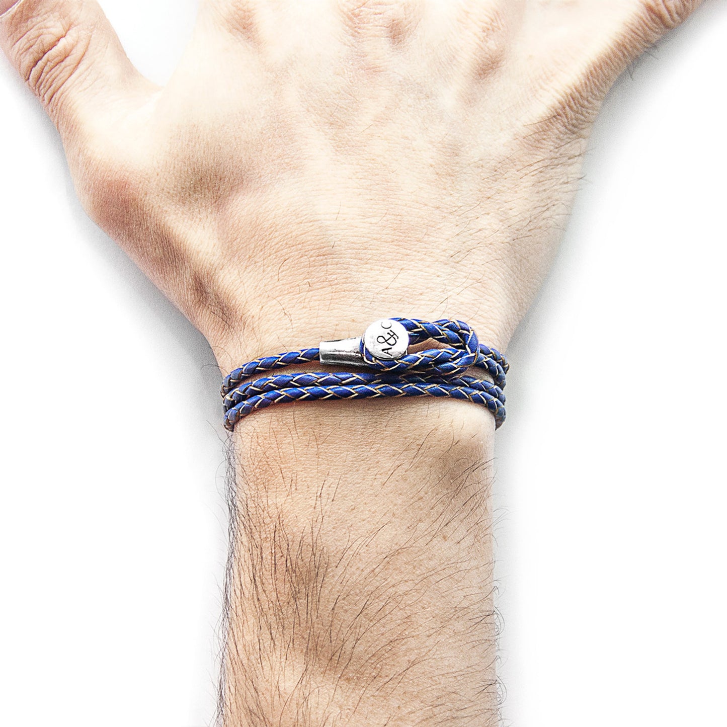 925 Sterling Silver & Natural Leather Bracelet - Ocean Link Blue