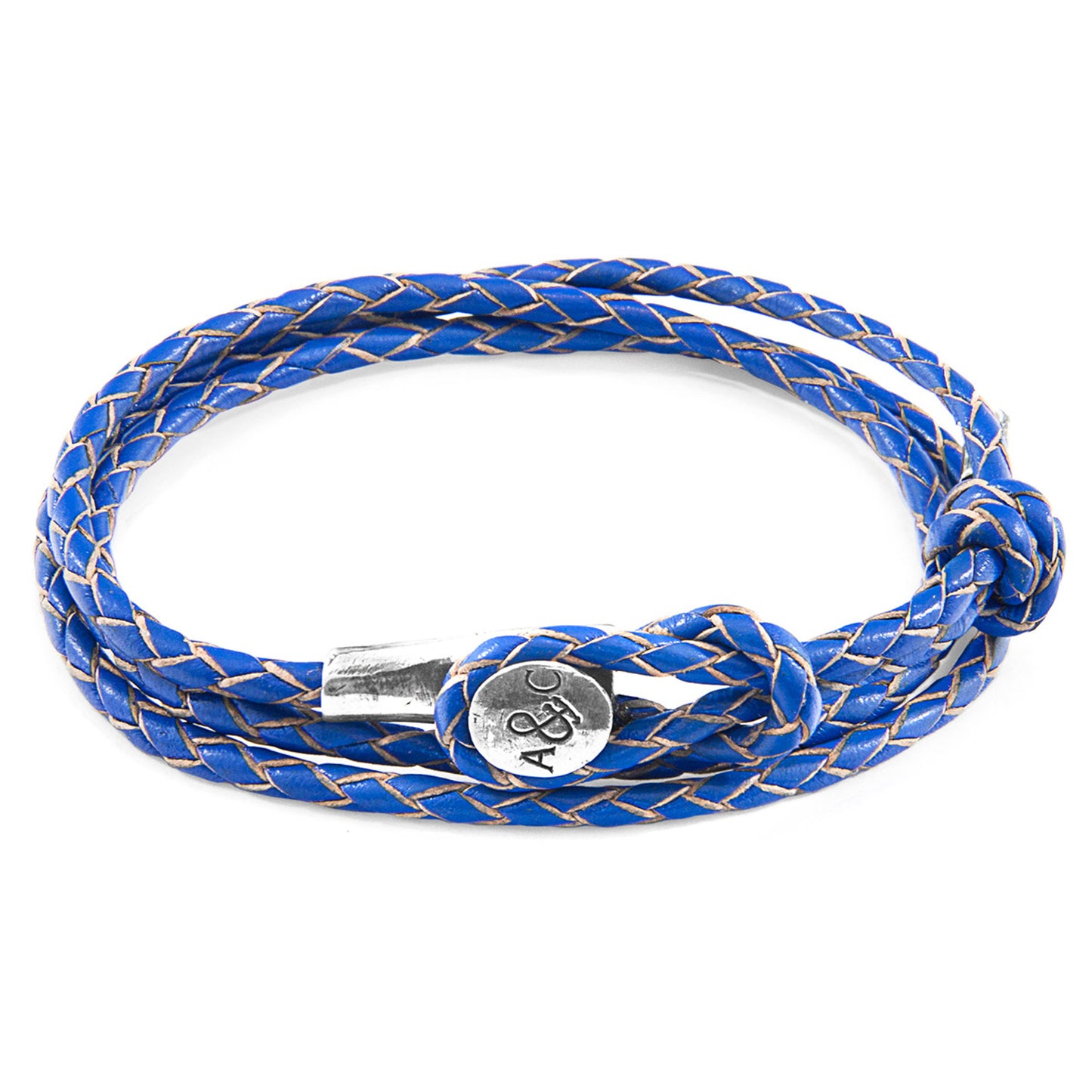 925 Sterling Silver & Natural Leather Bracelet - Ocean Link Blue