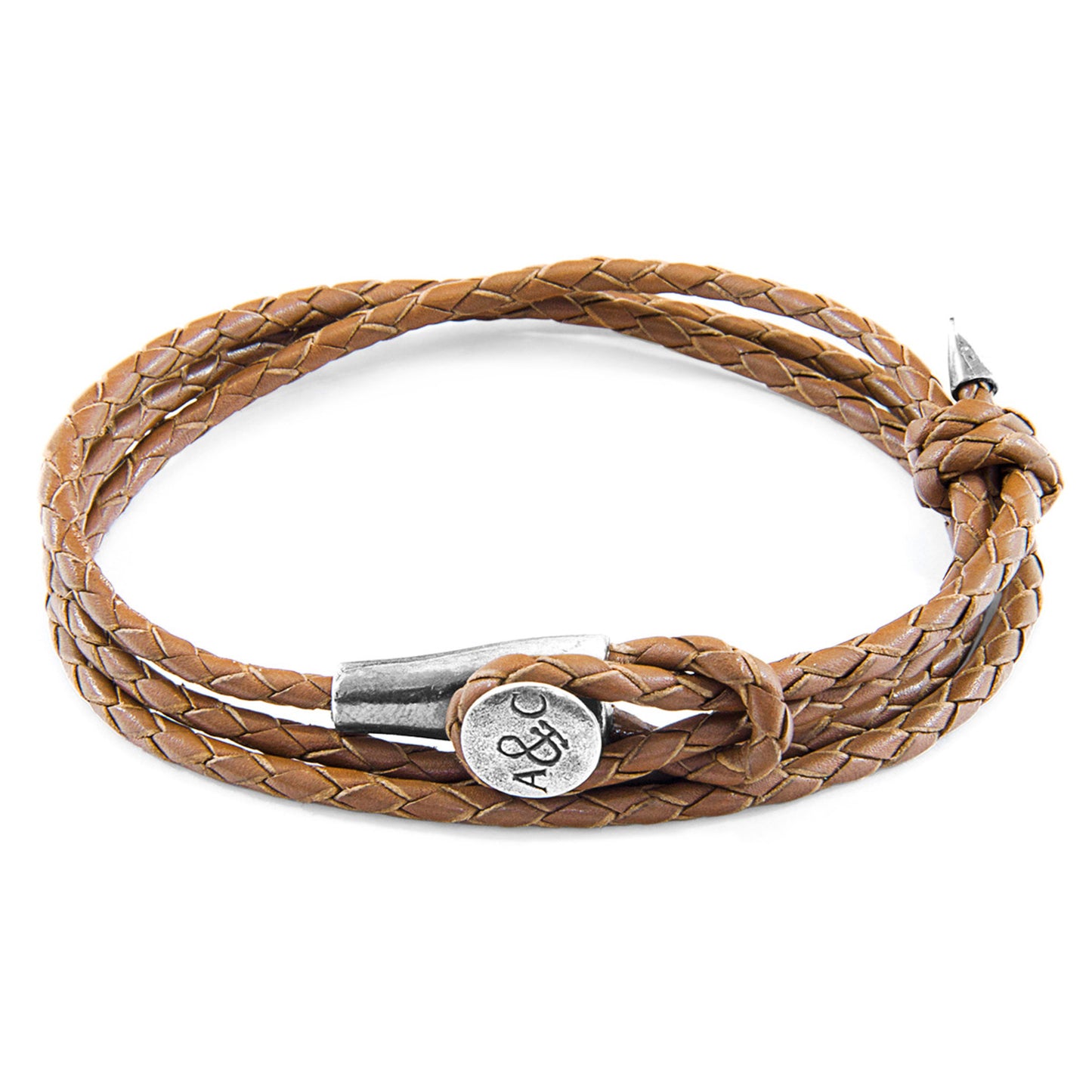 925 Sterling Silver & Natural Leather Bracelet - Ocean Link Light Brown