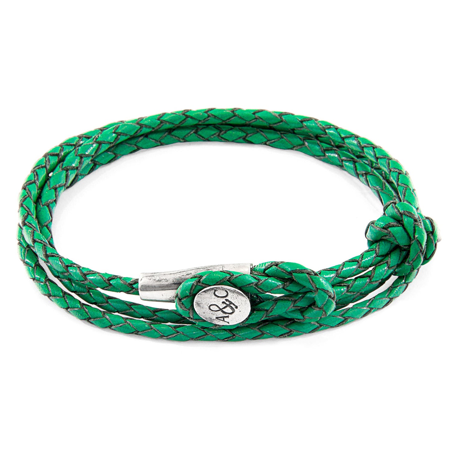 925 Sterling Silver & Natural Leather Bracelet - Ocean Link Green
