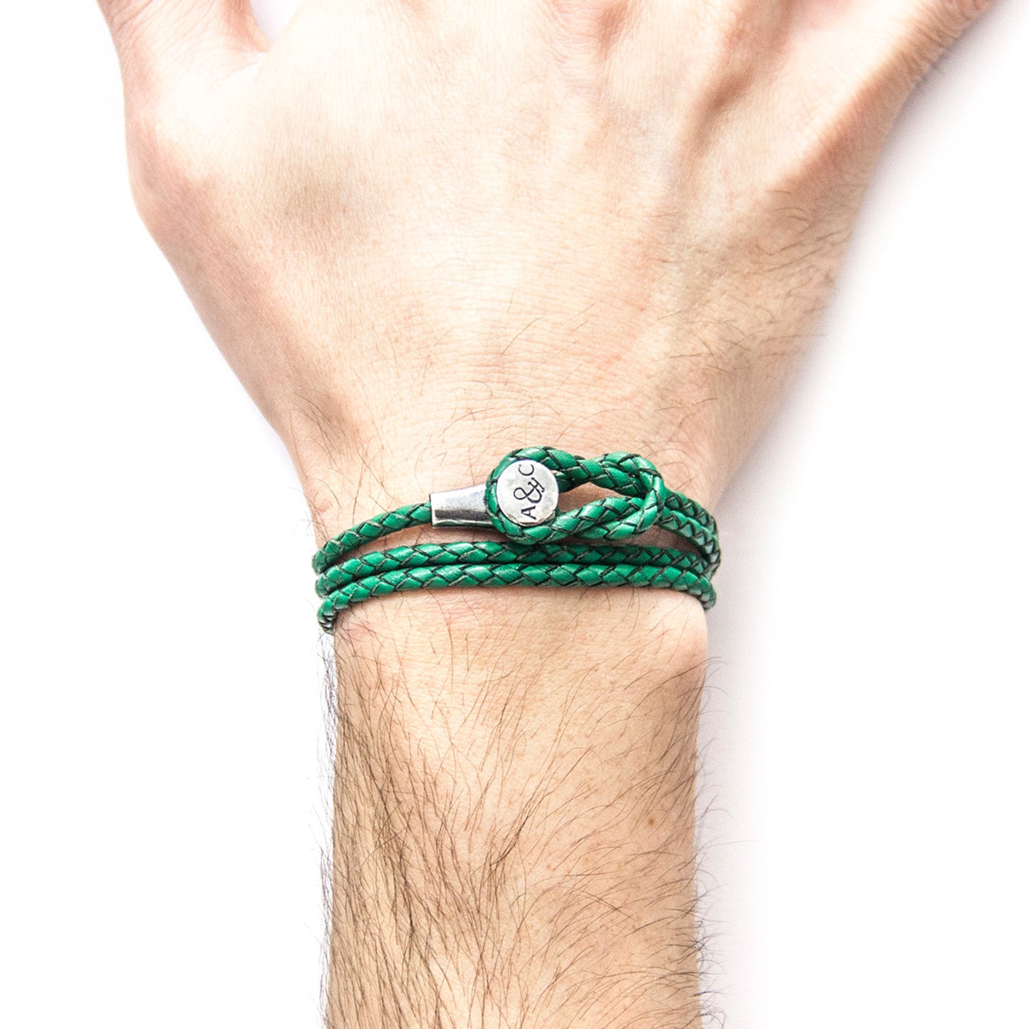 925 Sterling Silver & Natural Leather Bracelet - Ocean Link Green