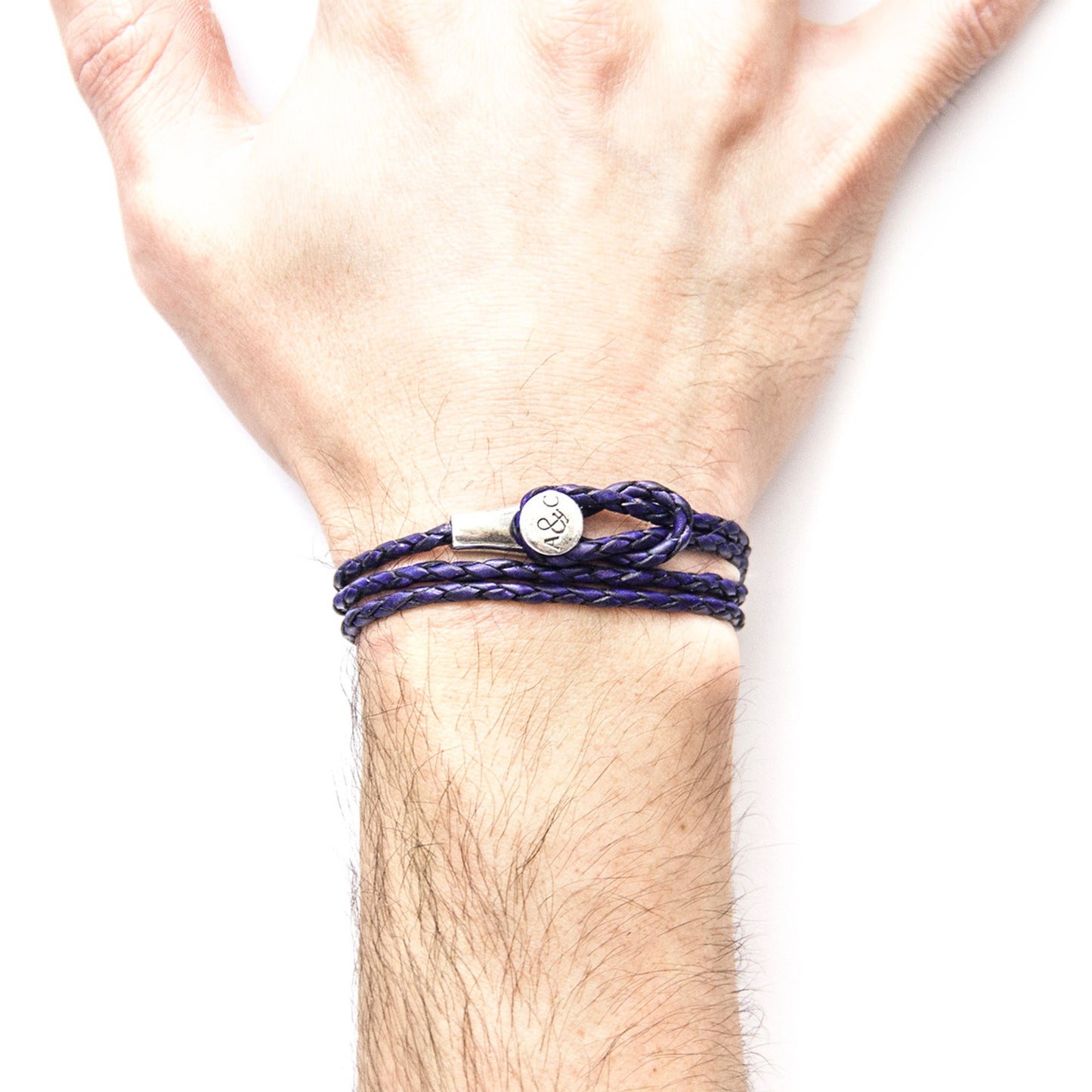925 Sterling Silver & Natural Leather Bracelet - Ocean Link Grape Purple