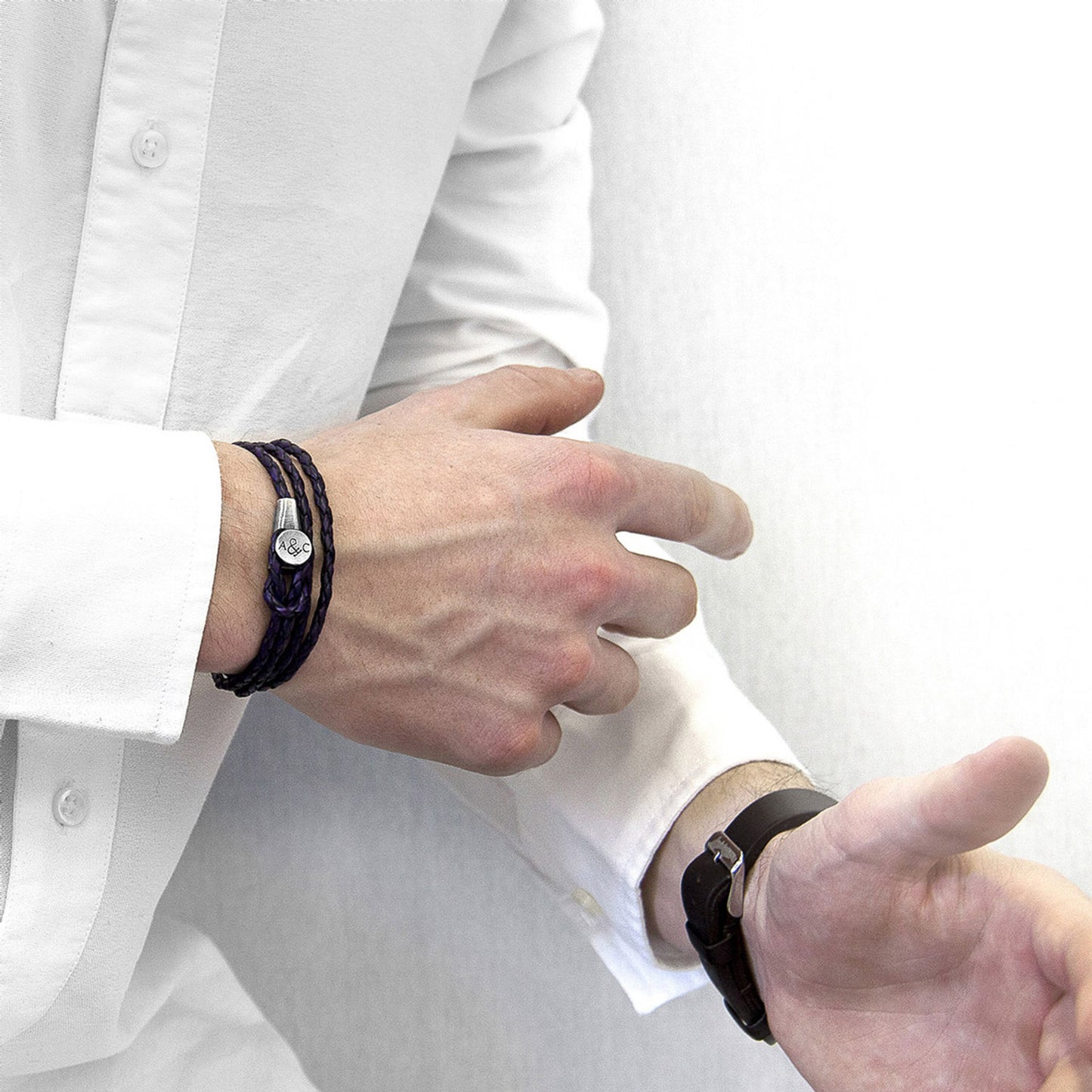 925 Sterling Silver & Natural Leather Bracelet - Ocean Link Grape Purple