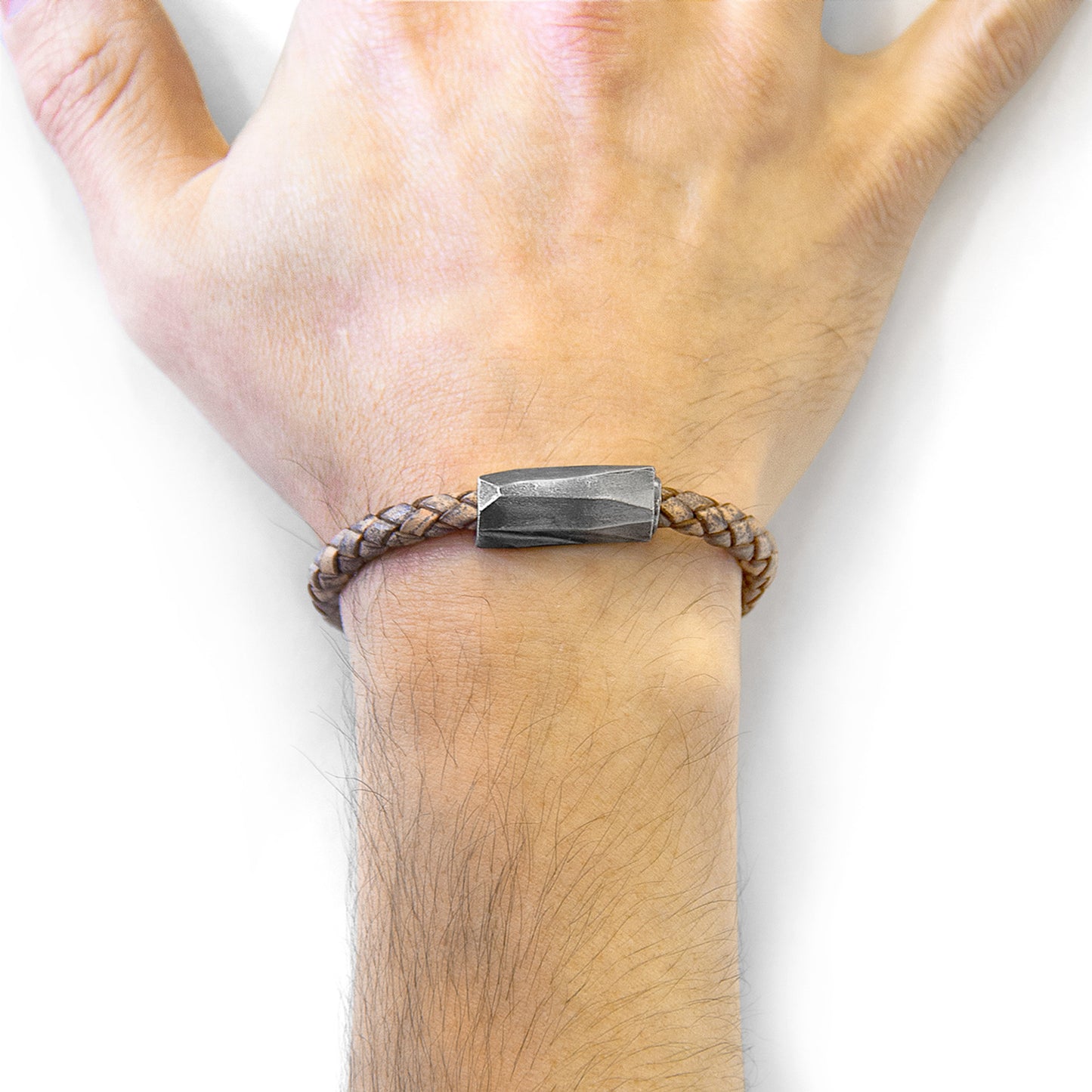 925 Sterling Silver & Natural Leather Bracelet - Mystic Rope Grey