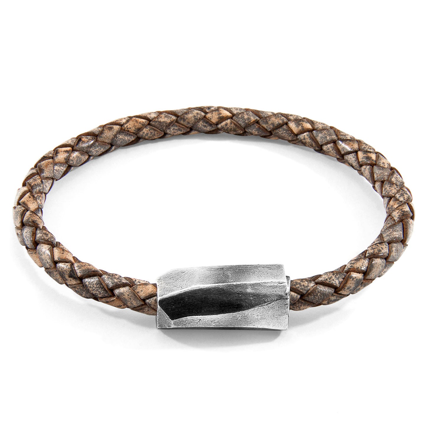 925 Sterling Silver & Natural Leather Bracelet - Mystic Rope Grey