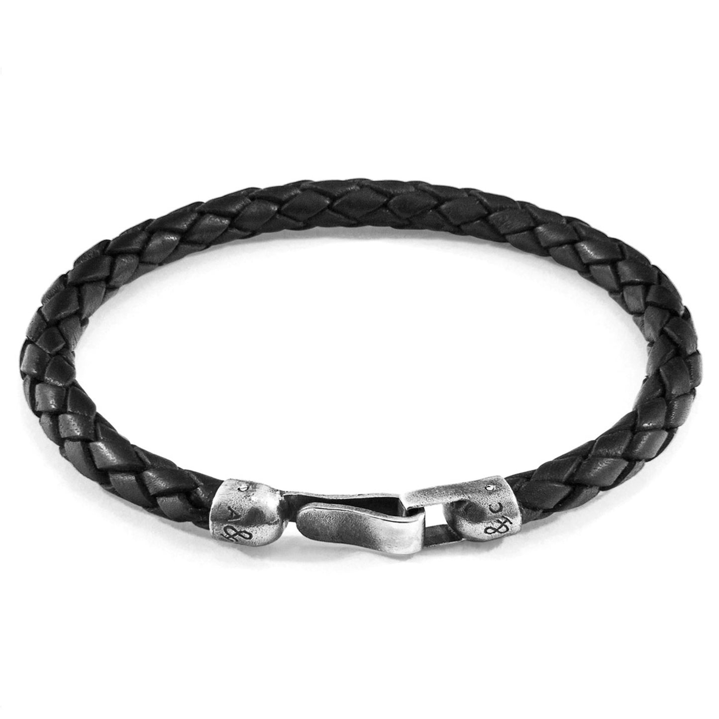 925 Sterling Silver & Natural Leather Bracelet - Silver Horizon Black