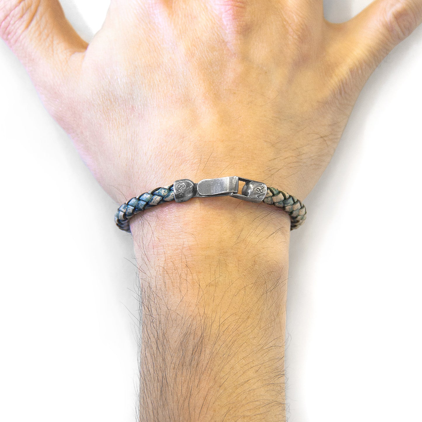 925 Sterling Silver & Natural Leather Bracelet - Silver Horizon Green