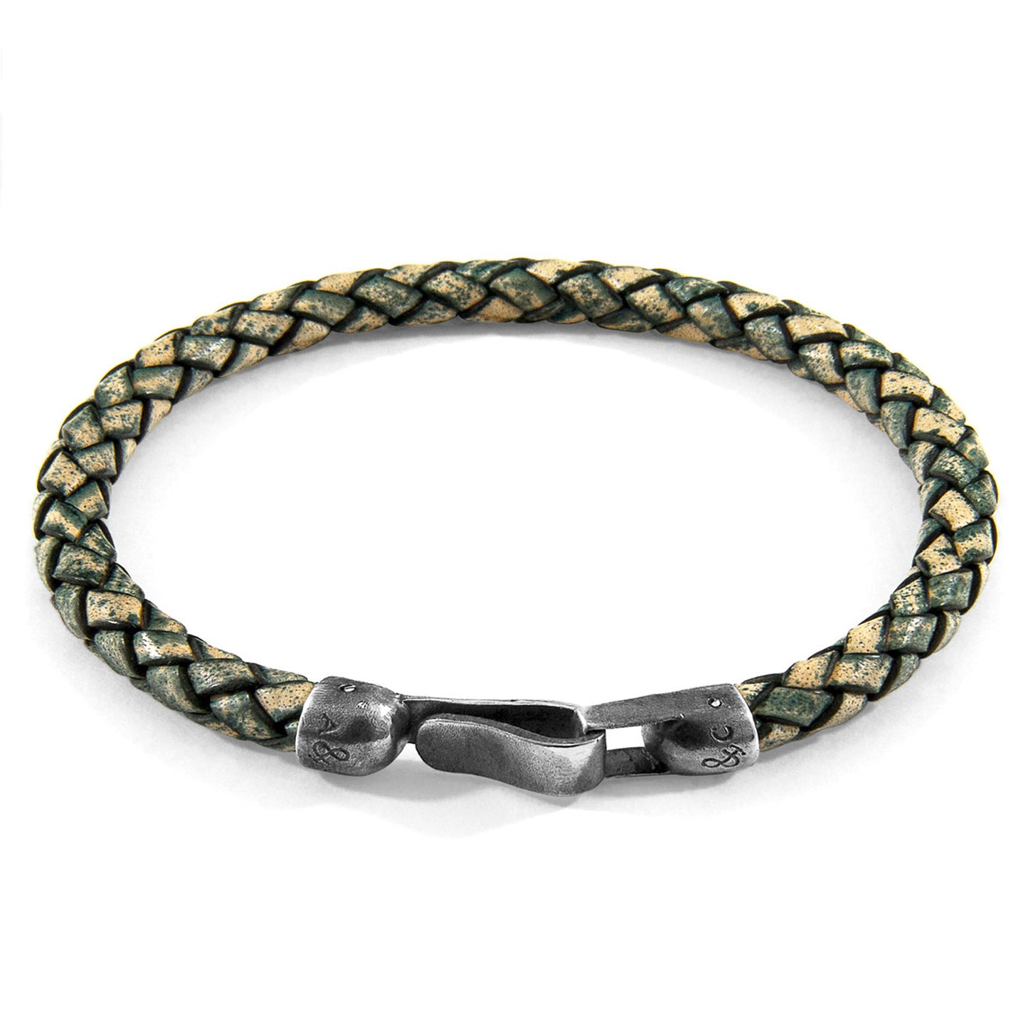 925 Sterling Silver & Natural Leather Bracelet - Silver Horizon Green