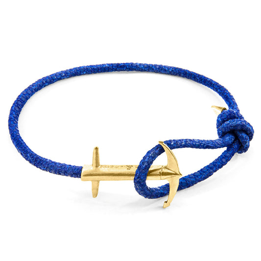 Anchor & Crew Azure Blue Admiral Anchor – 9ct Yellow Gold & Stingray Leather Bracelet - British Handmade
