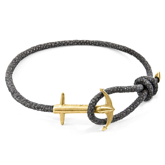 Anchor & Crew Shadow Grey Admiral Anchor – 9ct Yellow Gold & Stingray Leather Bracelet - British Handmade