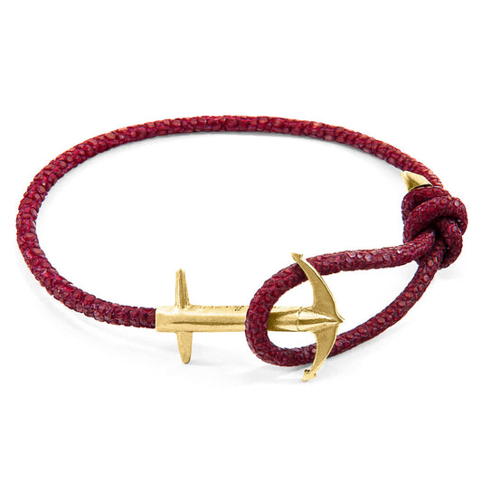 Anchor & Crew Bordeaux Red Admiral Anchor – 9ct Yellow Gold & Stingray Leather Bracelet - British Handmade