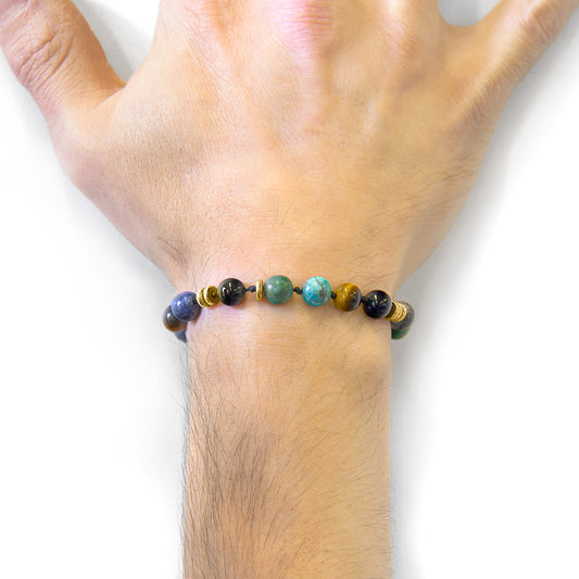 Anchor & Crew Multicoloured Multi-Gem Agaya – 9ct Yellow Gold & Stone Beaded Macrame Bracelet - British Handmade