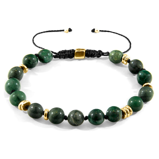 Anchor & Crew Green Jade Agaya – 9ct Yellow Gold & Stone Beaded Macrame Bracelet - British Handmade