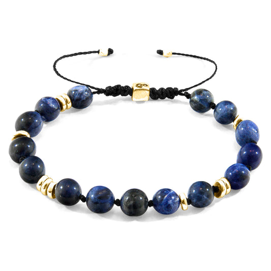 Anchor & Crew Blue Sodalite Agaya – 9ct Yellow Gold & Stone Beaded Macrame Bracelet - British Handmade