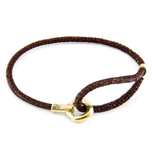 Anchor & Crew Mocha Brown Blake – 9ct Yellow Gold & Stingray Leather Bracelet -British Handmade
