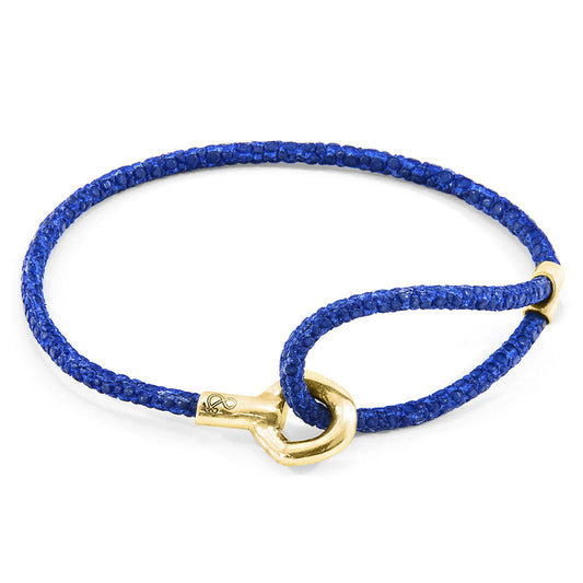 Anchor & Crew Azure Blue Blake – 9ct Yellow Gold & Stingray Leather Bracelet - British Handmade